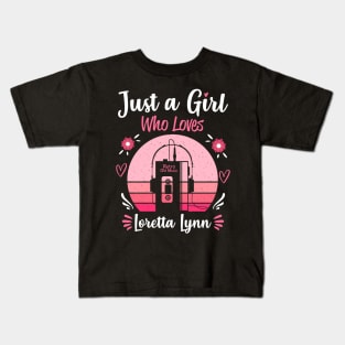 Just A Girl Who Loves Loretta Lynn Retro Headphones Kids T-Shirt